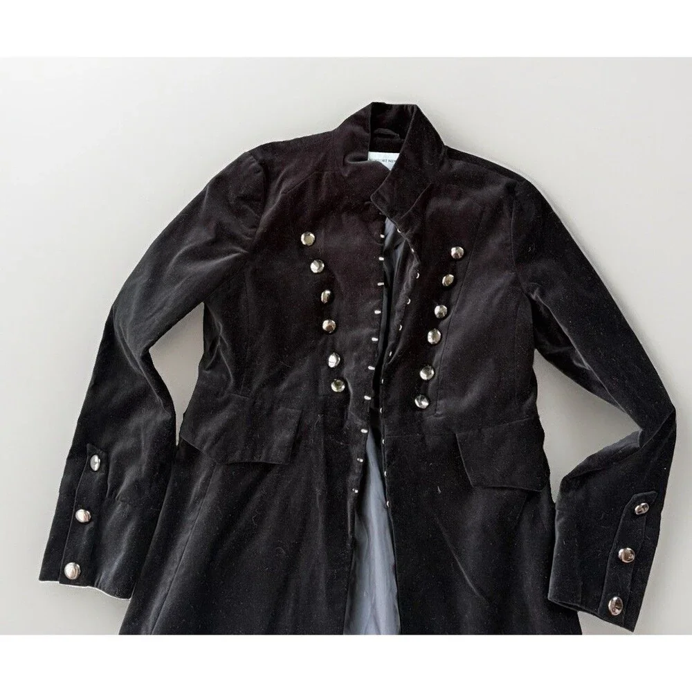 VTG Newport News Black Velvet Military Longline Coat Steampunk Goth Jacket 14
